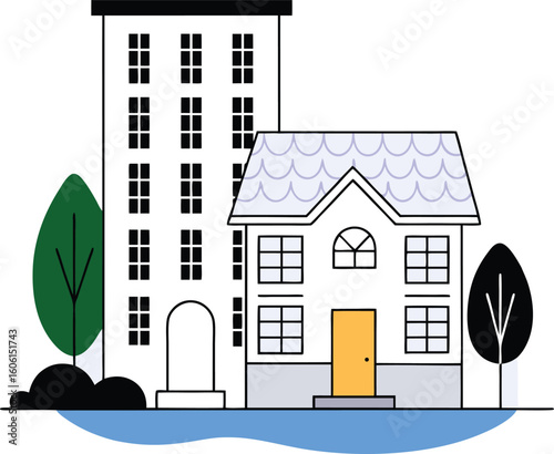 Old Style Warden Residence with Tiled Roof Vector Illustration