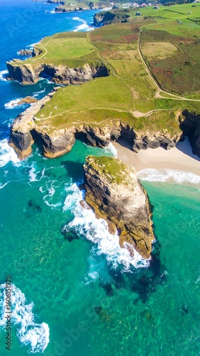 Coastal landscape, dramatic cliffs, turquoise water