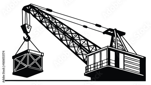 Black construction crane lifting cargo industrial heavy