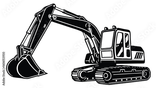 Black excavator digging machine construction heavy equipment