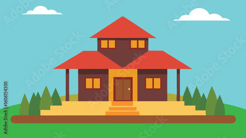 Traditional Warden House in Rural Hostel Banner Advertisement Design