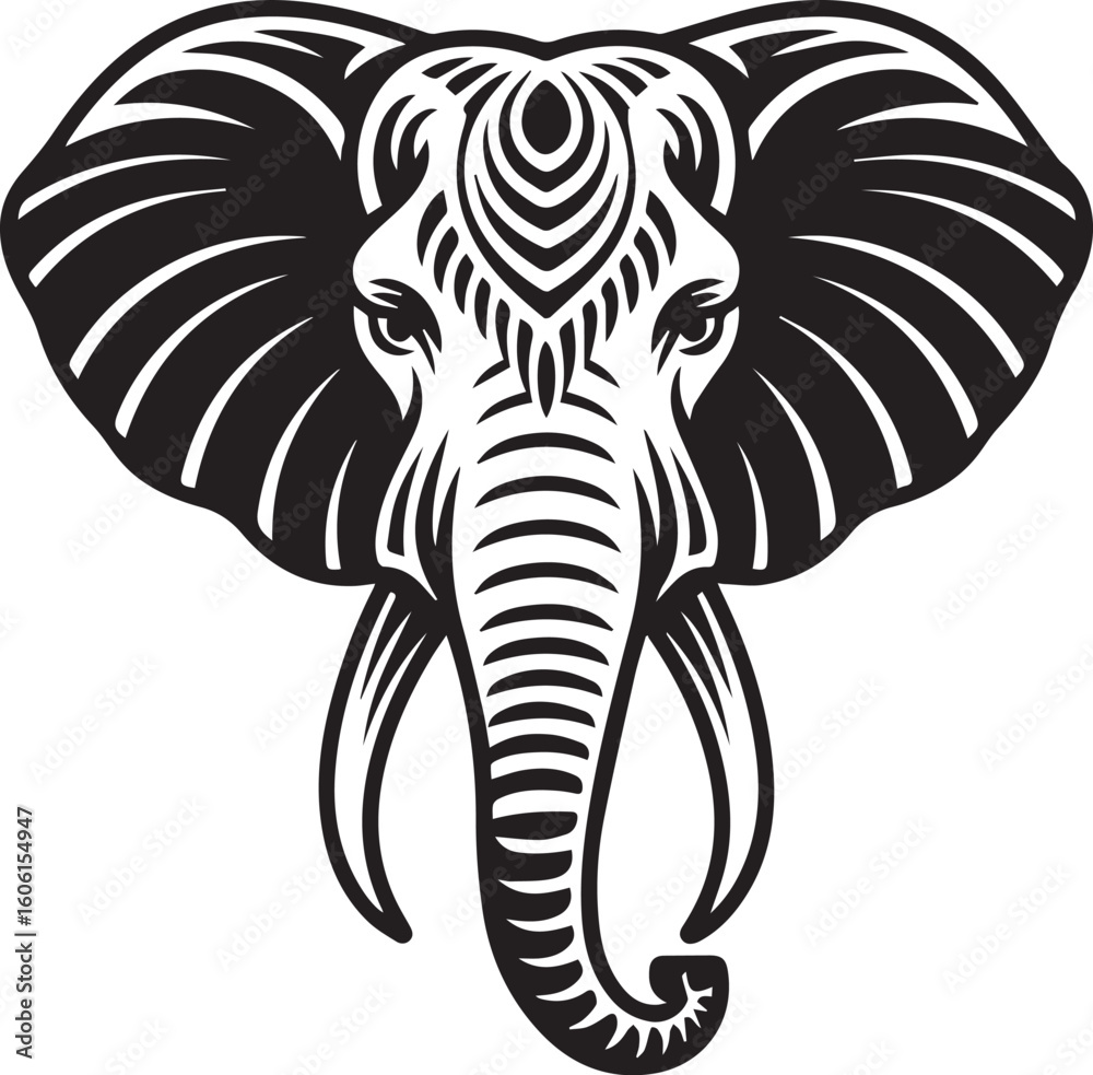 custom made wallpaper toronto digitalrnamental Elephant Head Vector – Tribal Black and White Line Art Illustration