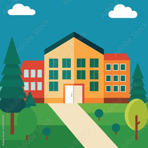 Modern Warden Residence Next to College Vector Illustration