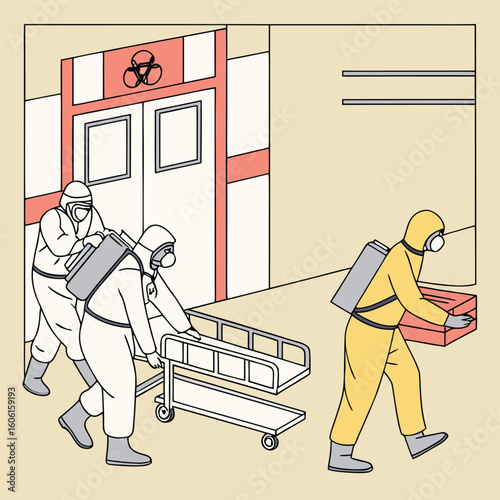 Medical team in hazmat suits fighting virus outbreak generated by ai