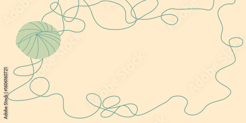 Ball of yarn with tangled thread frame. Minimal knitting vector illustration. Yarn background.