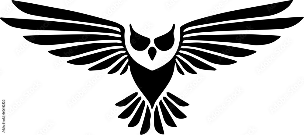 Obraz premium An owl spreading its wings in flight silhouette vector illustration