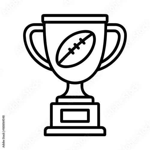 American football ball trophy icon in black outline style – symbol of gridiron victory