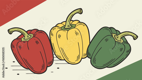 Colorful bell peppers vegetable vector illustration for cooking recipes and healthy eating concepts design