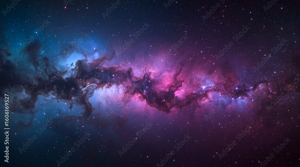 Obraz premium A breathtaking view of a colorful nebula showcasing swirling clouds of pink purple and blue gas illuminated by countless distant stars against the vast darkness of space