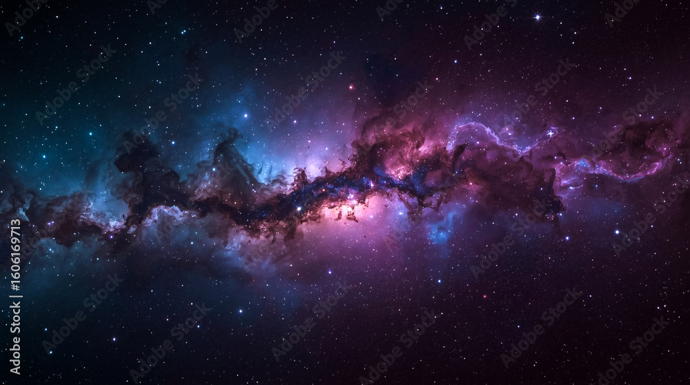 Obraz premium A breathtaking view of a colorful nebula in deep space featuring swirling clouds of pink purple and blue gas illuminated by countless distant stars