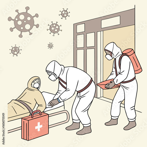 Medical team in hazmat suits fighting virus outbreak generated by ai