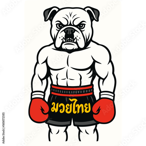 Bulldog muay thai fighter cartoon vector illustration logo design