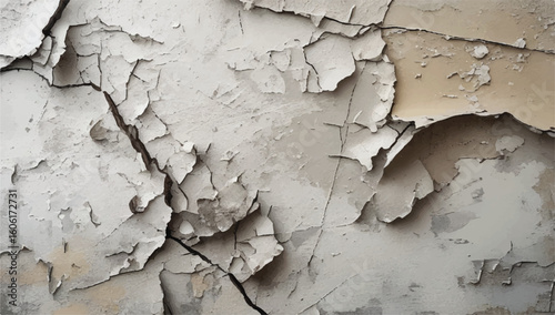 Vector background with a realistic texture of old, cracked, and peeling paint. Grunge, weathered, and distressed wall surface with detailed layers.
