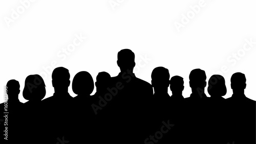 Silhouette illustration showcasing a group of individuals in a crowd against a white background design