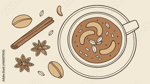 Delicious masala chai spiced tea recipe with cinnamon and star anise for a cozy winter drink at home