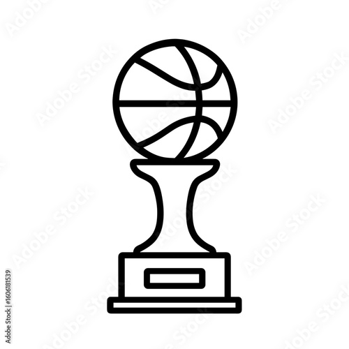 Basketball ball trophy icon in black outline style – symbol of court conquest