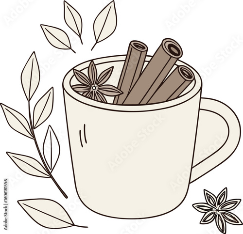 cup of coffee with cinnamon sticks
