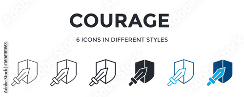 Courage Icon In Different Style Vector Illustration. Designed In Thin Line, Regular Line, Bold Line, Glyph, Outline Color, And Glyph Color Style Can Be Used For Web