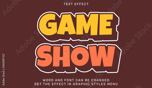 A vibrant text effect showcasing large bold lettering styled for a game show concept