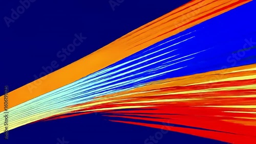 Abstract backdrop of diagonal blue, green, yellow bands against a deep blue