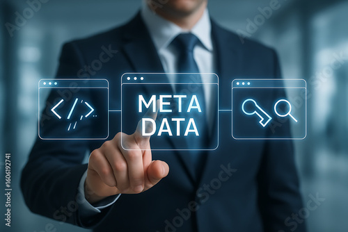 METADATA. Web program metadata coding technology. SEO Meta Data Optimization concept