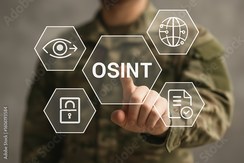 OSINT. OSINT or Open Source INTelligence Investigation Web Concept. Open data access gathering