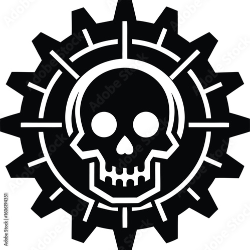  Skull Inside Gear vector silhouette