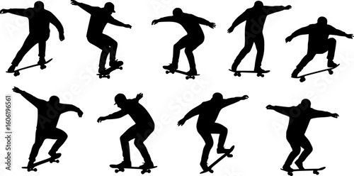 silhouettes of people skateboarding
