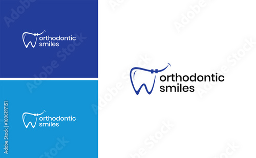 Orthodontic Logo Design Vector .Tooth Symbol for Orthodontic Clinic Dentist Care Health Smile Hygiene Treatment Implant Modern Medical Graphic Illustration Template Clean Identity