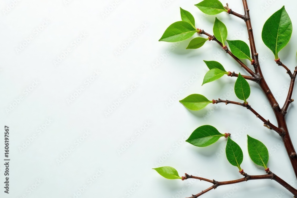 Obraz premium Branches with leaves and twigs intertwined on a white base, foliage, twigs, tree