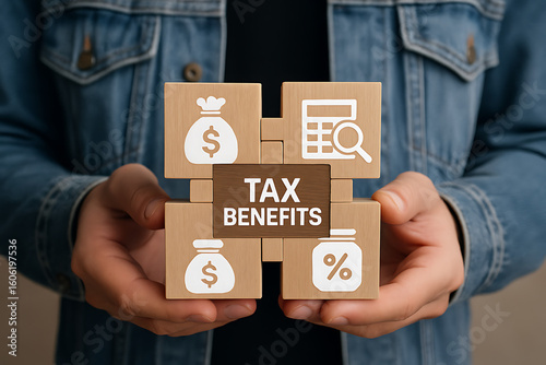 TAX BENEFITS. Concept of tax benefits of accounting. Time to pay tax in year. Business, finance, banking