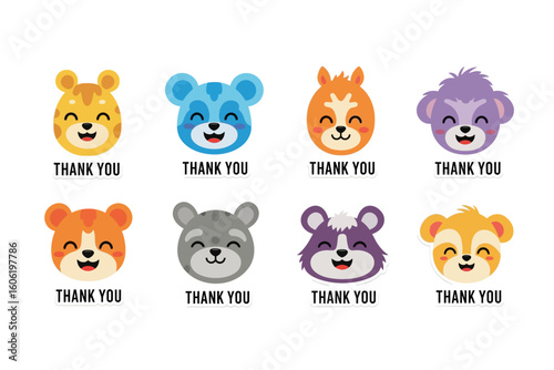 Cute Animal Faces Thank You Stickers for Appreciation