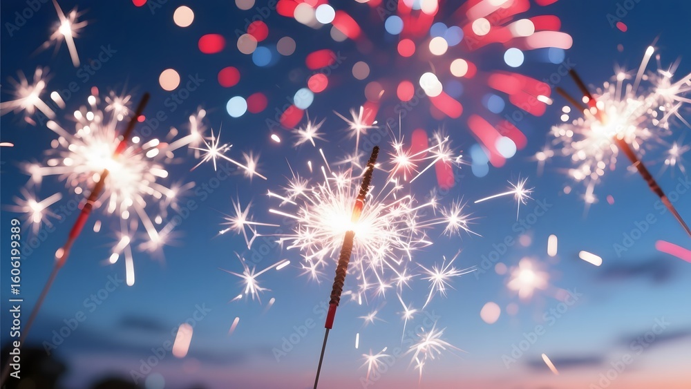 Obraz premium Sparklers and Fireworks Light Up the Night Sky