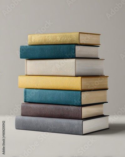 Colorful Stack of Vintage Books on Neutral Background Display