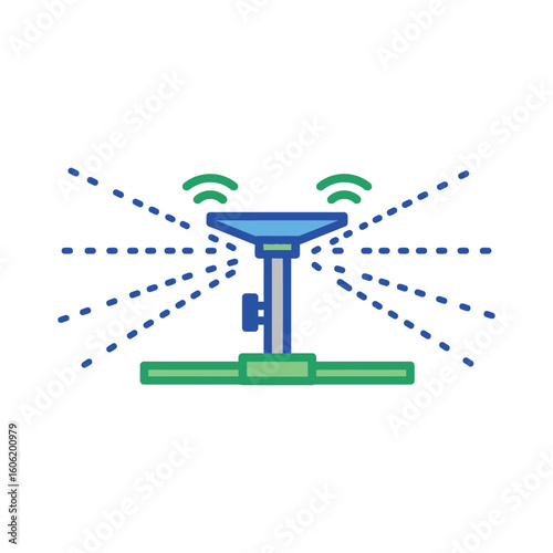 Smart farming technology icon of an automated sprinkler system for efficient agricultural irrigation and crop watering vector design.