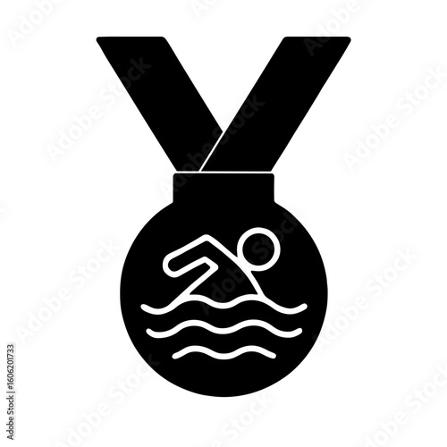 Swimming medal icon in filled black style – symbol of aquatic excellence