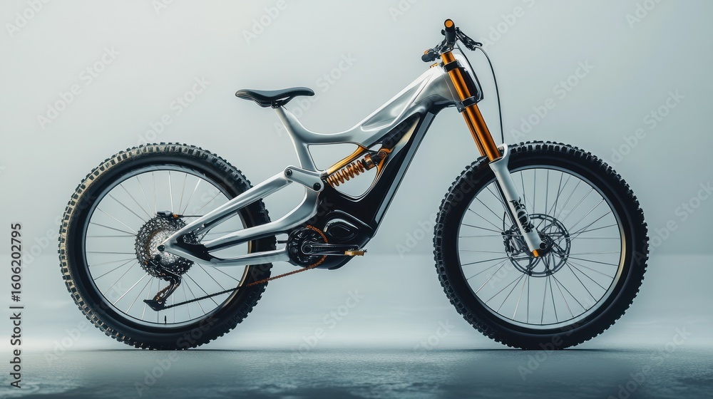 Fototapeta premium Modern electric mountain bike, studio shot, futuristic design, for product catalog