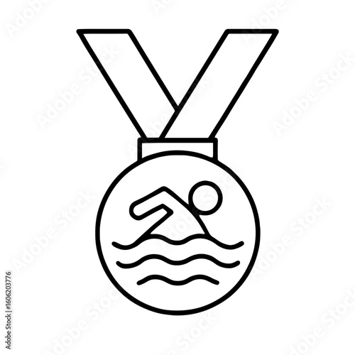 Swimming medal icon in black outline style – symbol of aquatic excellence