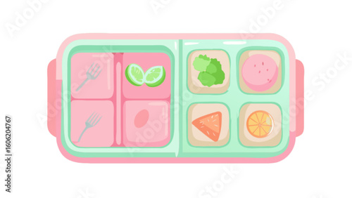 Cute kawaii bento box lunchbox with healthy food illustration for kids school lunch and picnic concept
