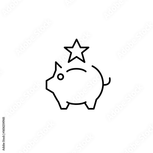 Piggy bank and star. Trusted finances management, top-rated account services. Investment and growth. Pixel perfect, editable stroke vector icon
