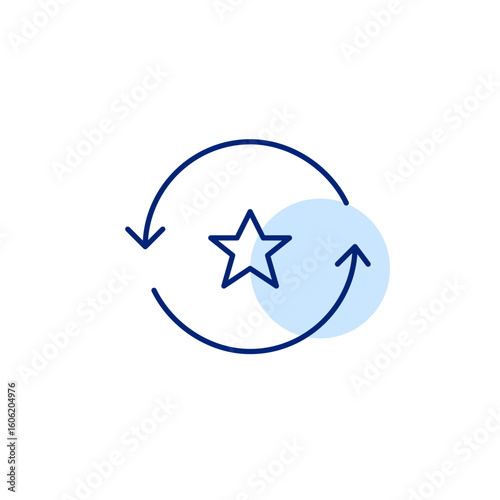 Star in renew arrows. Ongoing excellence, premium sustainable services. Pixel perfect, editable stroke vector icon