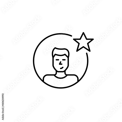 Male user profile and star. Trusted member, award winning contributor. Pixel perfect, editable stroke vector icon