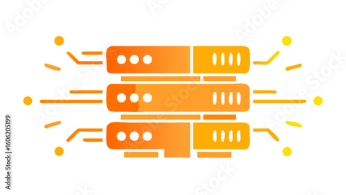 Orange server data center hosting network database storage backup system technology infrastructure icon vector