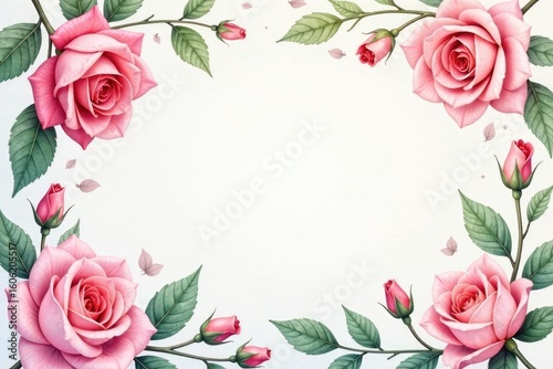 Delicate watercolor roses & leaves, pastel hues, wallpaper pattern, soft