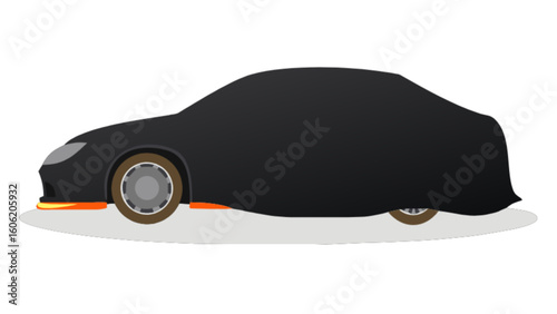 Unveiling new car model concept design with black cover automotive industry and vehicle silhouette design