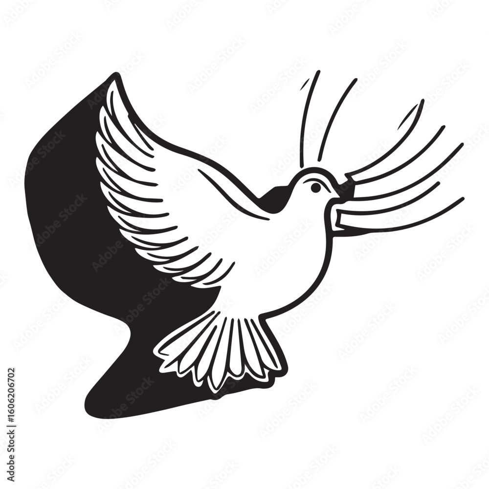 Fototapeta premium Holy Spirit Dove Cookie Cutter Design with Rays, Elegant Feather Details, Crisp Black Lines. 