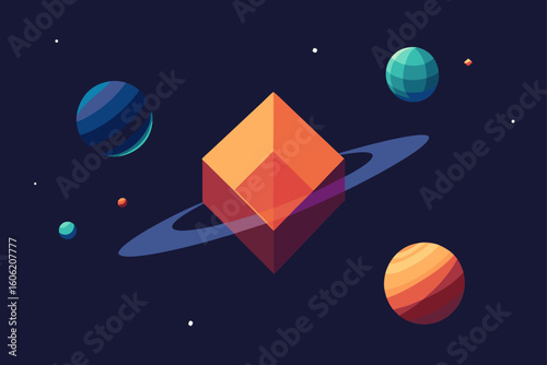 Geometric planets and a ringed octahedron in space