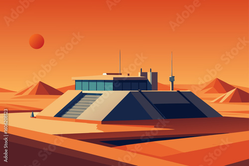 Futuristic martian base under an orange sky