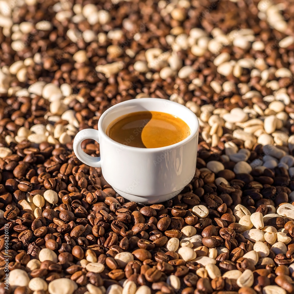 Fototapeta premium Espresso cup amidst coffee beans