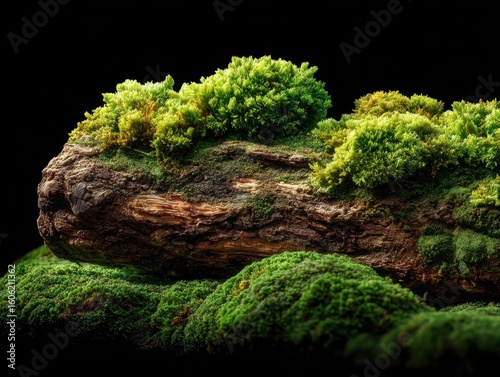 Vibrant Green Moss Flourishing on Weathered Wooden Log